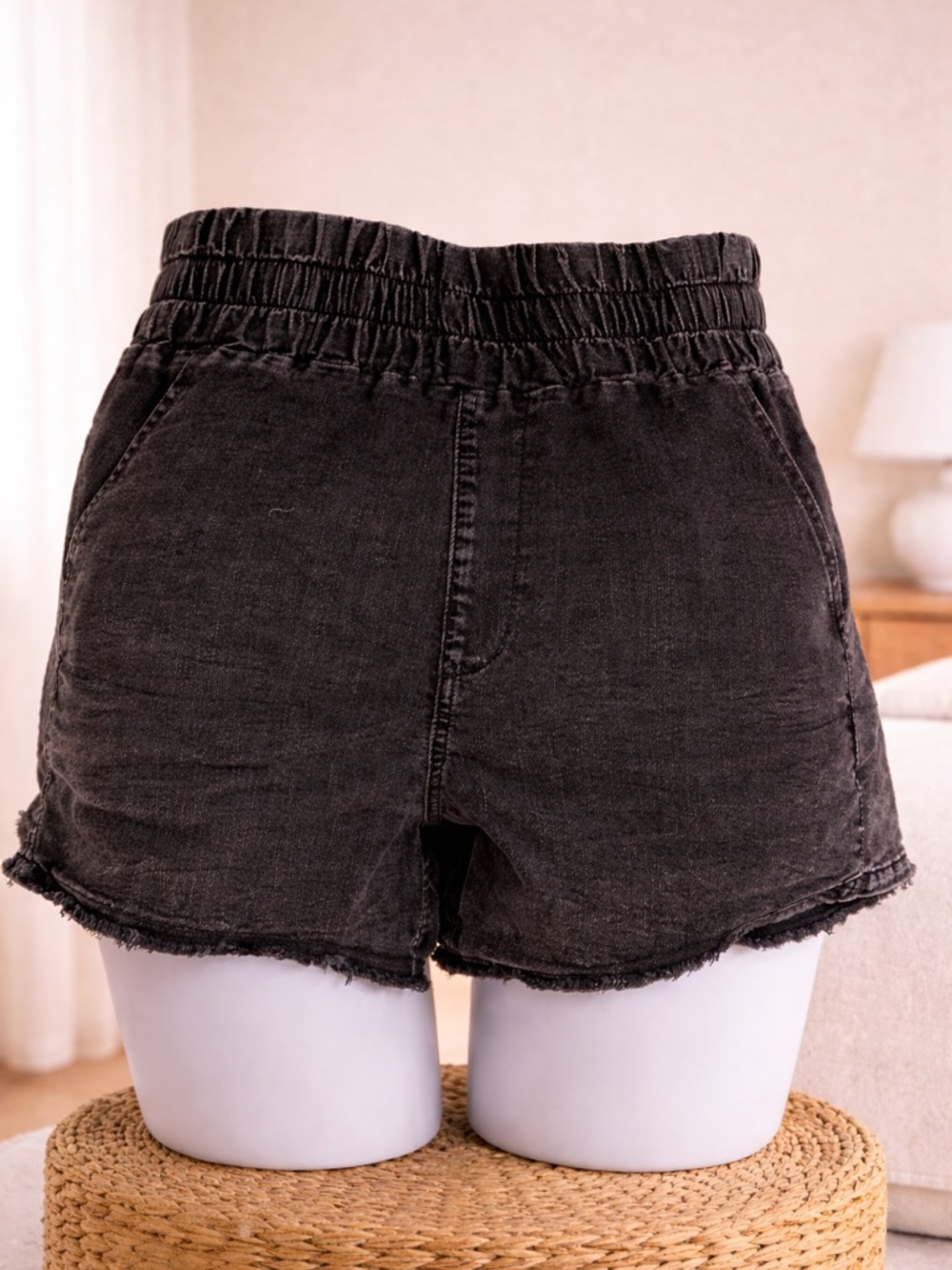 Classic High-Waist Black Denim Shorts
